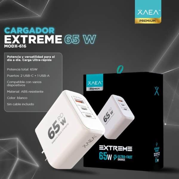 Adaptador - Cargador 220V - 1 USB + 2 Tipo C - EXTREME