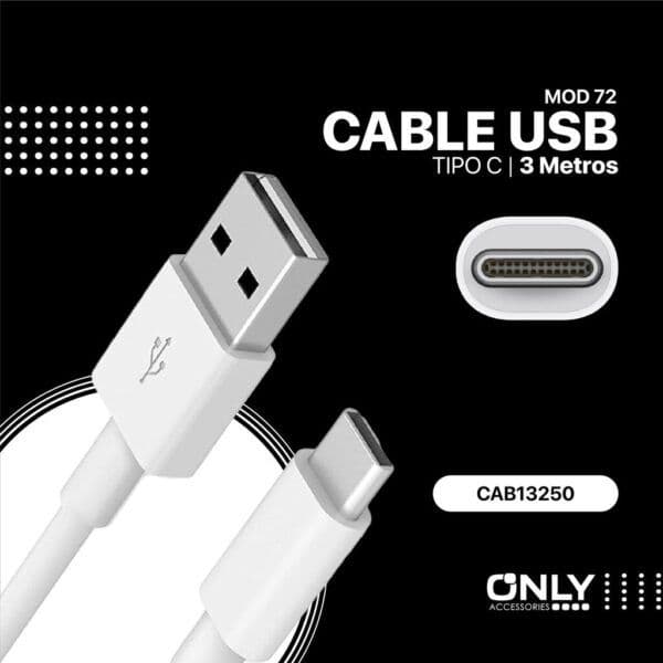 Cable USB a tipo C - 3 m. - ONLY