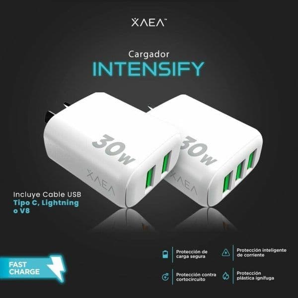 Cargador 220V INTENSIFY – 2 USB + cable V8